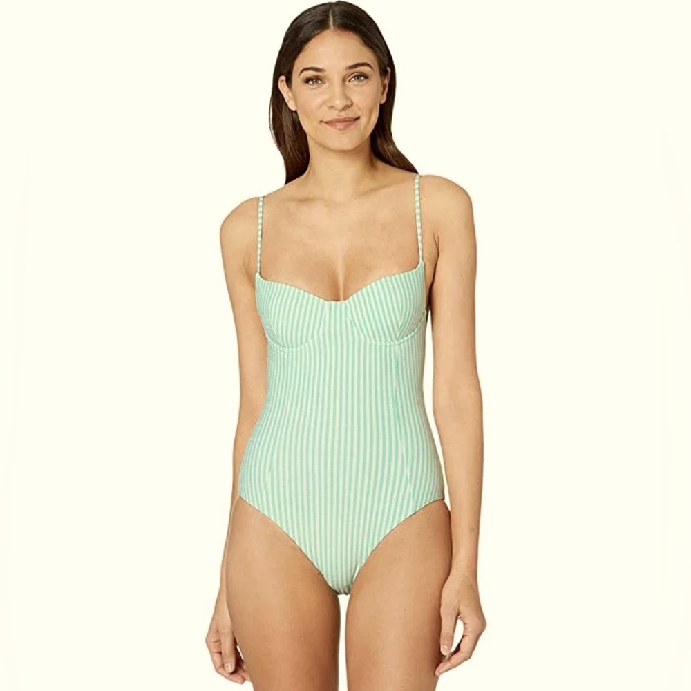 Brand new, with tags. Onia Isabella Mint Striped One-piece Swimsuit.